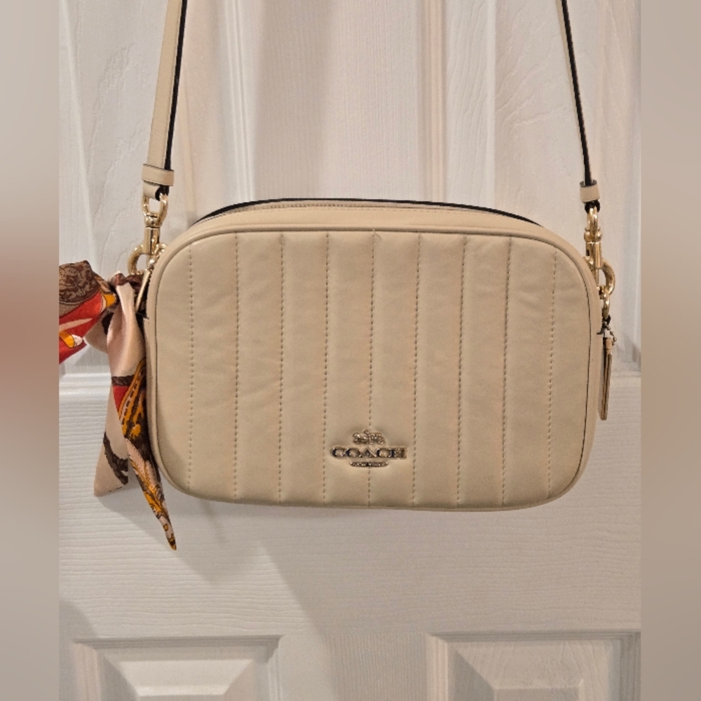 Coach Cream Quilted Jess Crossbody Bag with Gold Hardware